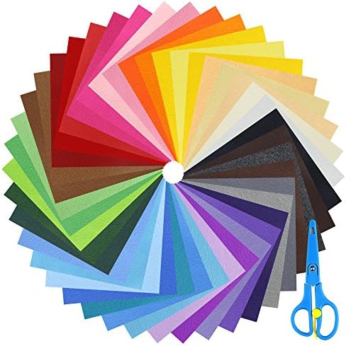 Biging 42 Pieces DIY Polyester Soft Felt Fabric Squares Sheets Including Scissors, Assorted Colors for Crafts, 1.5mm Thick (6 x 6 inch)