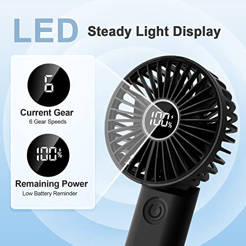 KAZATE Mini Handheld Fan 3600mAh, Portable Rechargeable Small Fan, USB Fans Portable Battery Operated 6 Speeds, Pocket Ventoinha Table Silent Battery, Folding Hand Fan Black