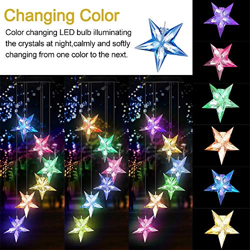 Vinkki Wind Chime Color Changing Solar Light Blue Star LED Wind Chime Wind Mobile Portable Waterproof Outdoor Decorative Romantic Wind Bell Light for Patio Yard Garden Home