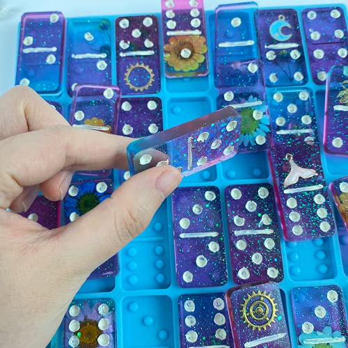 LOKiVE Blue Domino Epoxy Resin Mold,Domino Silicone Mold Silicone Domino Game Molds for DIY Silicone Molds for Personlized Dominoes,Painting Brushes & 20 Latex Finger Cots
