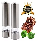 Electric Salt and Pepper Grinder Set Automatic Stainless Steel Ceramic Coarse Battery Power Square Head Set of 2 (Square Head)