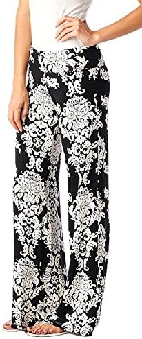 Women's Damask Palazzo Pants(Black,XL)