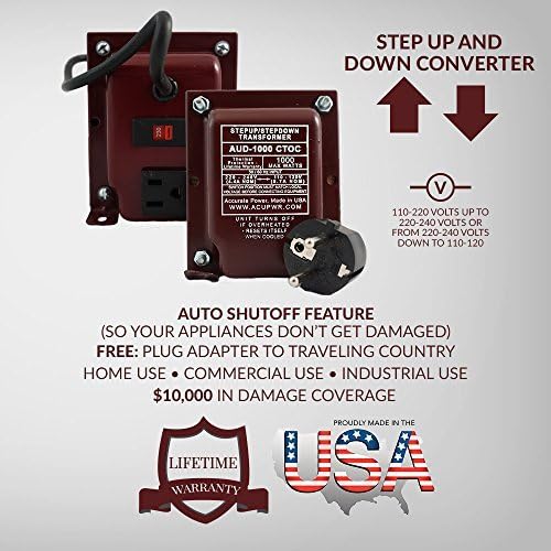 ACUPWR AUD-1000 1000-Watt 110-120 volts to 220-240 Volts (and vice-versa) Step Down/Step Up Voltage Transformer/ Converter Ideal for Samsung LCD and LED TVs, small KitchenAid mixers, DeLonghi slow cooker, Friedrich window AC, small Haier refrigerator (2.7 cubic ft.), Bionaire humidifiers, Vornado floor fans, GE microwave ovens