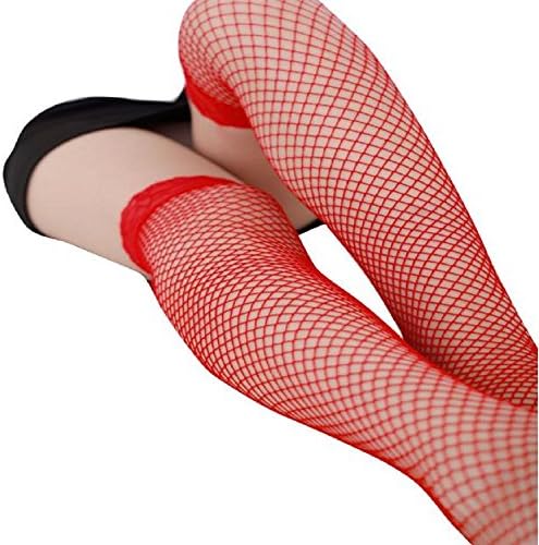 NOMENI Fashion Hot Sexy Lingerie Ladies Lace Fishnet Thigh High Stockings (Red)