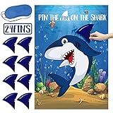 Pin The Fin on The Shark Game - Shark Birthday Party Favor Games Blue White