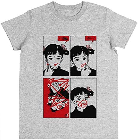 Rundi Anime Girl Red Lipstick Unisex Kids Boys Girls's T-Shirt Grey