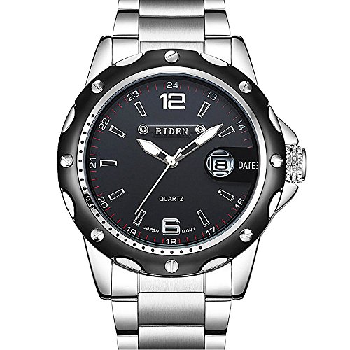 Mens Stainless Steel Band Casual Classic Waterproof Analog Quartz Watch Simple Business Dress Wrist Watch with Calendar Date Window