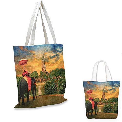 Elephant Portable Shopping Bag Elephant Dressing With Thai Kingdom Tradition Accessories Pagoda In Ayuthaya Shopping Bag For Women Green Marigold - 