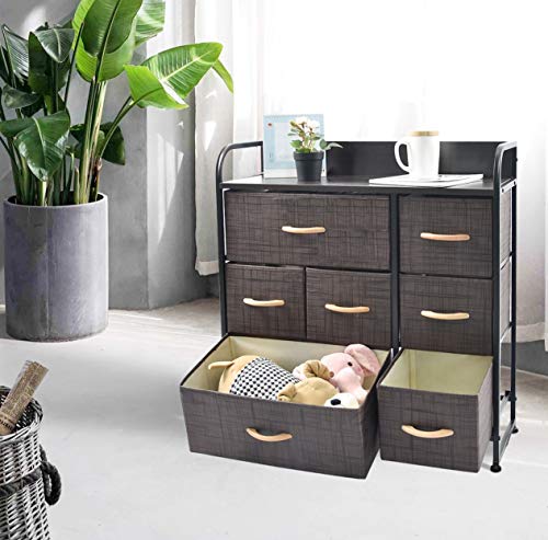 charaHOME Drawer Dresser(Brown) Dresser Organizer with 7 Drawers, Fabric Dresser Storage Tower for Bedroom, Hallway, Entryway, Closets, Sturdy Steel Frame, Wood Top & Handles