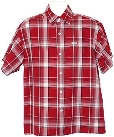 CalTopUsa Mens Short Sleeve Casual Western Checkered Plaid Shirt (Medium, Red)