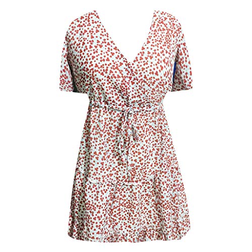 YEZIJIN Blouses for Plus Size Women 2019 Sexy Sexy Printing Ruffles Short Sleeve Dress Princess Dress Pink