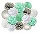 Baby Shower Decorations Furuix 15pcs Mint Grey White Party Decoration Kit Tissue Paper Pom Pom Honeycomb Ball for Bridal Shower Birthday Party Decoratios (Mint Grey White)