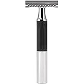 M&Uuml;HLE NEO safety razor|double edge safety razor for beginners and experienced shavers|sustainable eco-friendly and reusable|for men and women|chrome with black silicone grip handle