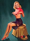 A SLICE IN TIME 1940s Pin-Up Girl Knitting a Sweater Picture Poster Print Art Vintage Pin Up. Poster measures 10 x 13.5 inches