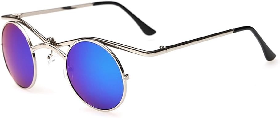 QMOT Gothic Steampunk Vintage Vampire Mirror Round Frame Sunglasses