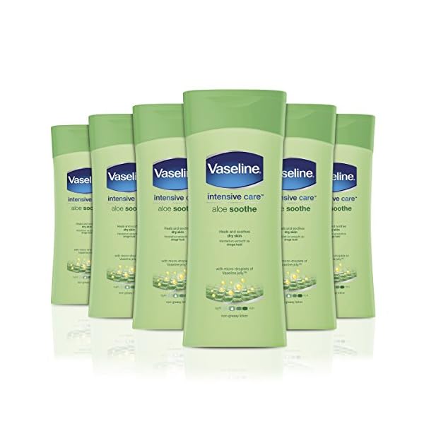 Vaseline-Moisturiser-Intensive-Care-Aloe-Vera-Body-Lotion-family-pack-6x200ml Vaseline Intensive Care Aloe Soothe heals and refreshes skin Body Lotion for dry skin 6 x 200 ml