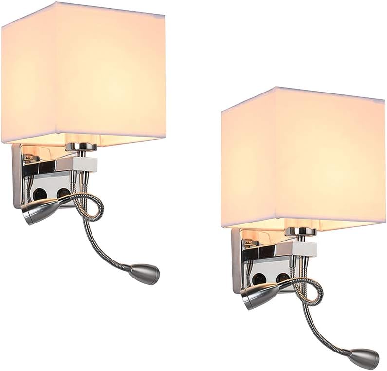 CCSUN Led Wall Mounted Reading Light, Warm White Indoor [Wall] Lighting fixtures Set of 2 Surface Mounted with Switch 3000k E27-White Set of 2