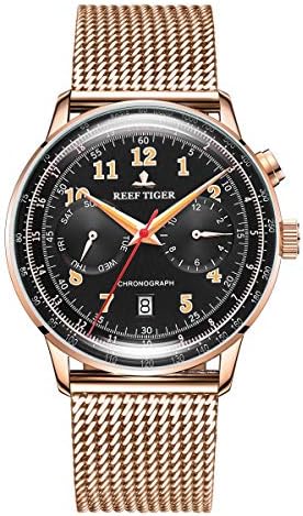 Reef Tiger Rga9122 ブランド ヴィンテージ腕時計 メンズ ローズゴールド 多機能 自動巻き 防水