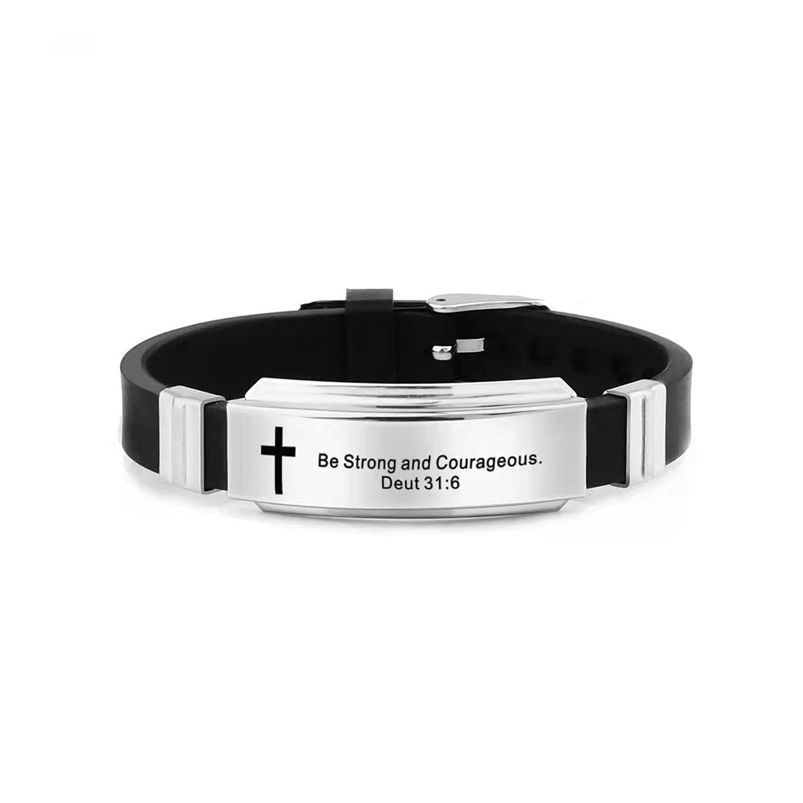 KunBead Jewelry Mens Cross Religious Christian Silicone Engraved Bracelet Wristbands with Scripture Quote Bible Verse Inspiring Gift for Women