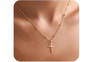 WEDDINEN Easter Basket Stuffers Cross Necklace for Women Girls,Dainty Sterling Silver 14K Gold Plated Cross Choker Pendant Je