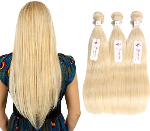 Durian Hair Blonde 613 Silky Straight Hair Weave Unprocessed Brazilian Virgin Remy Human Hair Extension Top Grade 7A 3 Bundles 300g Mixed Length 26 26 26Inch