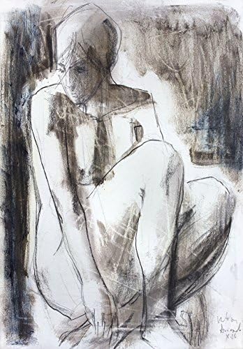 Nude Female Drawing Print, Charcoal Sketch, Woman Figure Nudity Wall Décor Reproduction