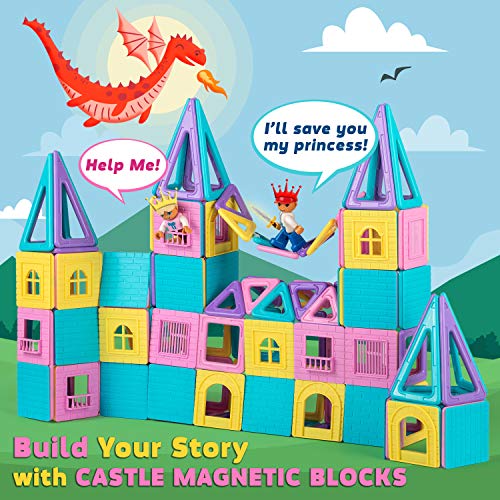 image for JAMTOYS Castle Magnetic Blocks - 132-Piece Set for Girls & Boys with P