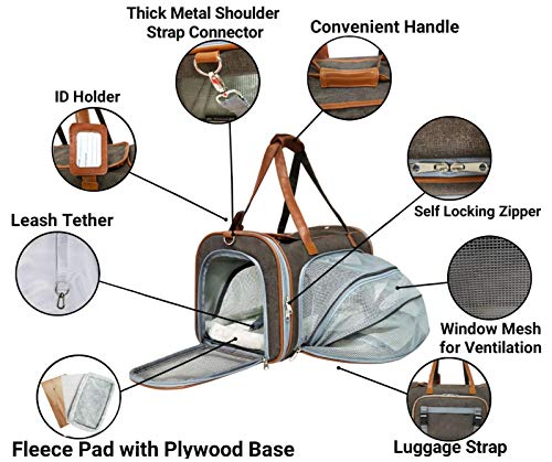Mr. Peanut's Expandable Airline Approved Soft Sided Pet Carrier, Low Profile Gold Series Tote, Premium Brand Self Locking Zippers, Plush Faux Fleece Bedding with a Sturdy Plywood Base - Thumbnail 2