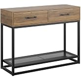Console Table with 2 Drawers, Industrial 2 Tiers Entryway Sofa Table, Narrow Long Wood Console Table with Storage Shelves for Entryway,Living Room, Hallway. (Rustic Brown)