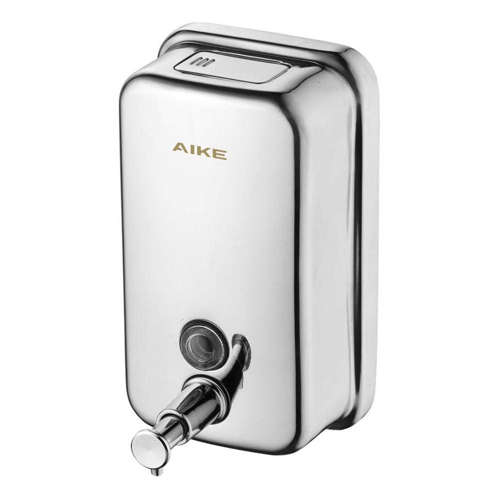 AIKE 1000ml Stainless Steel Wall Mounted Soap Dispenser, Manual Liquid Soap Dispenser, Polished Chrome, Model AK1001