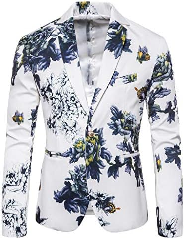 Ronamick Men's Casual Print Blazer, Business Wedding Party Outwear, Loose Gentleman Coat