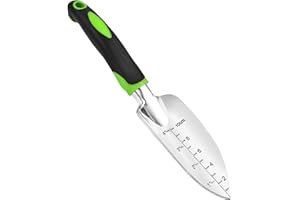 THOVORRNL Transplanter Trowel Garden Shovel Hand Trowel Cast-Aluminum Heavy Duty Gardening Tool Depth Marker Measurement Trowel with Ergo Handle for Digging and Planting Engraved Depth Guide (Green)