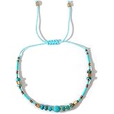 Opalencian Dainty Turquoise Blue Beaded Stretch Bracelet For Women,Bohemian Beads Crystal Bracelets Handmade Fashion Jewelry Gifts