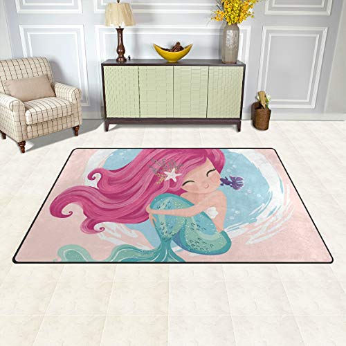 Jiayangzi Mermaid Little Fish Area Rug Non-Slip Backing Floor Carpet Modern Geometric Rugs Home Decorator Indoor Outdoor Floor Runner Accent Mat for Living Room Bedroom Kids Room 31x20 in