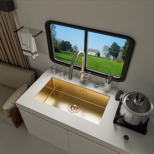 MILOSEN Gold RV Kitchen Sink, RV Camper Kitchen Sink, Small Single Bowl
