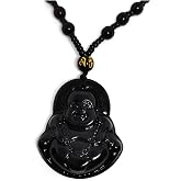 Yocoyee Obsidian Stone Buddha Beads Chain Necklace Imitate Jade Buddhism Jewelry for Women Men Protect Lucky Necklace