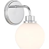 Savoy House 6 in. W x 9.5 in. H Chrome Wall Sconce with White Opal Glass Shade