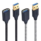 USB Extension Cable, Besgoods 2-Pack 6ft Braided USB 3.0 A Male to A Female Extension Cable Extender Cord for keyboard, Hard Drive, Mouse, Xbox, Printer, Black White