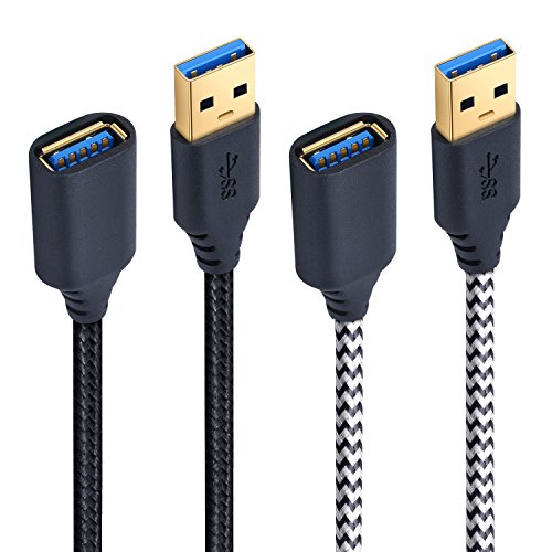USB Extension Cable, Besgoods 2-Pack 6ft Braided USB 3.0 Extension Cable A Male to A Female USB Cable Extender for Keyboard, Hard Drive, Mouse, Xbox, Printer - Black White