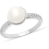 LeCalla 925 Sterling Silver Pearl Rings for Women | Women's Wedding Band Promise Ring with Pearl & Cubic Zirconia | Ring Size 5-9No