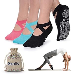 Ozaiic Yoga Socks for Women Non-Slip Grips & Straps, Ideal for Pilates, Pure Barre, Ballet, Dance, Barefoot Workout