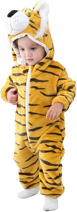 Amazon Co Jp ホーマイ Hoomai ハロウィン 仮装 着ぐるみ 子供服 ジャンプスーツ ベビー ロンパース アニマル キッズ コスチューム 動物仕様 長袖 耳付き 帽子 ファスナー 70 トラ 1 おもちゃ