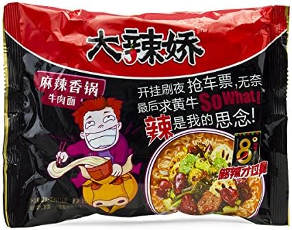 Baixiang Talachiao Instant Noodles Numb &amp; Spicy Hot Pot Artificial Beef Flavor 4.0 oz (Pack of 24)