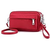 YANAIER Multi-Zipper Crossbody Handbag Purse, Women's Nylon Wristlet Mini Crossbody Bag Clutch with 2 Straps