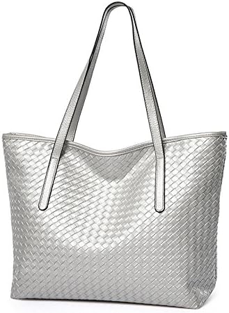 STARESCITY Stylish Large Snakeskin Tote Bag Women Top Handbags Shoulder Bags Crocodile Embossed Tote Bags (Silver)