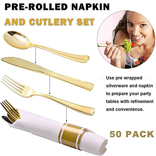 50 Pack Pre Rolled Gold Plastic Cutlery Set Gold Plastic Silverware