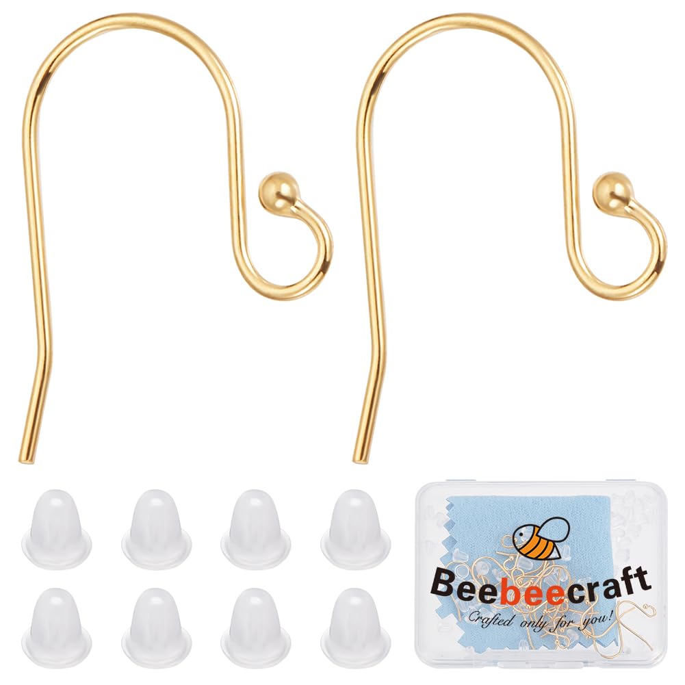 Beebeecraft 1 Box 10 Pair Earring Hooks 925 Sterling Silver 16.5x12mm French Earring Hooks with Polishing Cloth and Ear Nuts for Earrings Jewelry Making