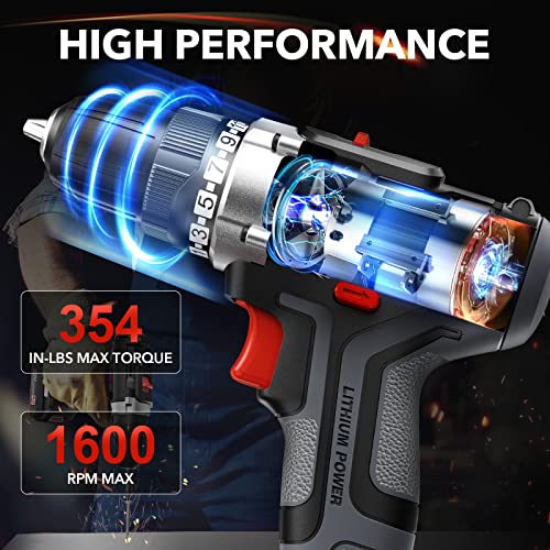 SCANS Cordless Drill Driver, 20V Electric Power Drill Kit, 354 In-lb Torque, Variable Speed, 3/8