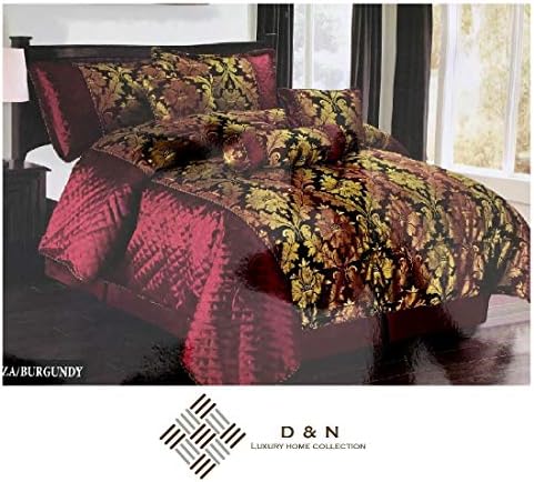 D & N Collection Luxury Jacquard 7 Piece Bedspreads Comforter Set Bedding Bed Sets Included Bedspread 2 Pillow Cases Valance Sheet Filled Cushion Filled Decorative Pillow Filled Neck Roll