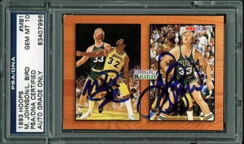 Larry Bird Magic Johnson Signed 1993 Hoops Card Autograph Gem Mt 10 PSA Slabbed